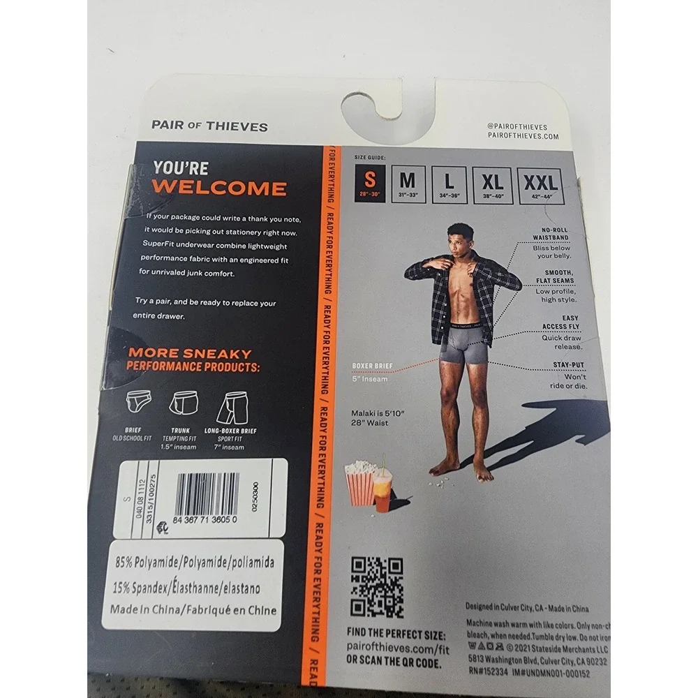 Pair of Thieves Mens SuperFit Boxer Briefs Gray Polyamide Blend Athletic Size S